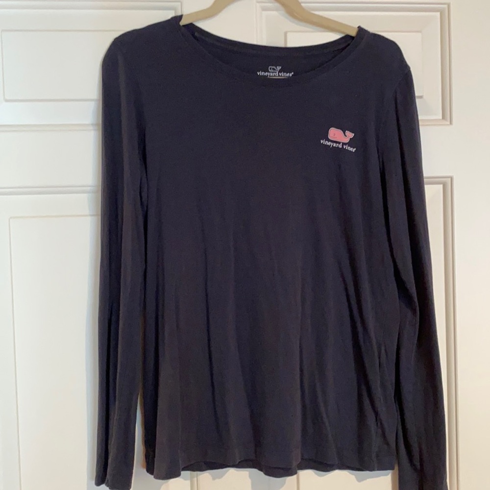 Vineyard Vines, long sleeve blue shirt with whale